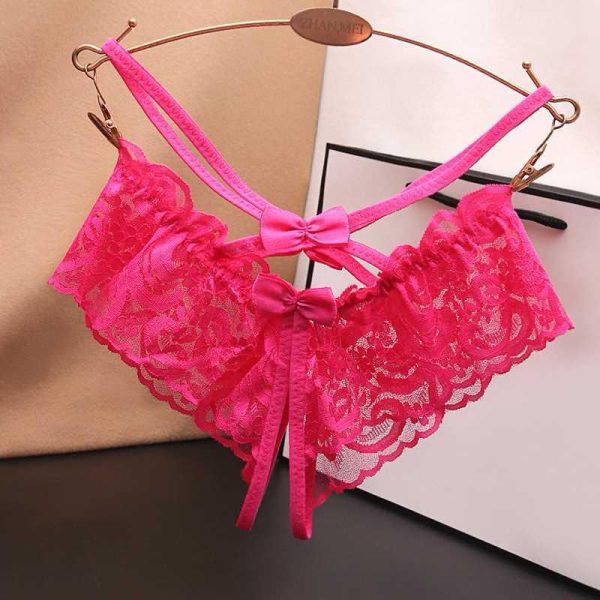 Hot Pink Lace Open Back Panty with Double Bow Design